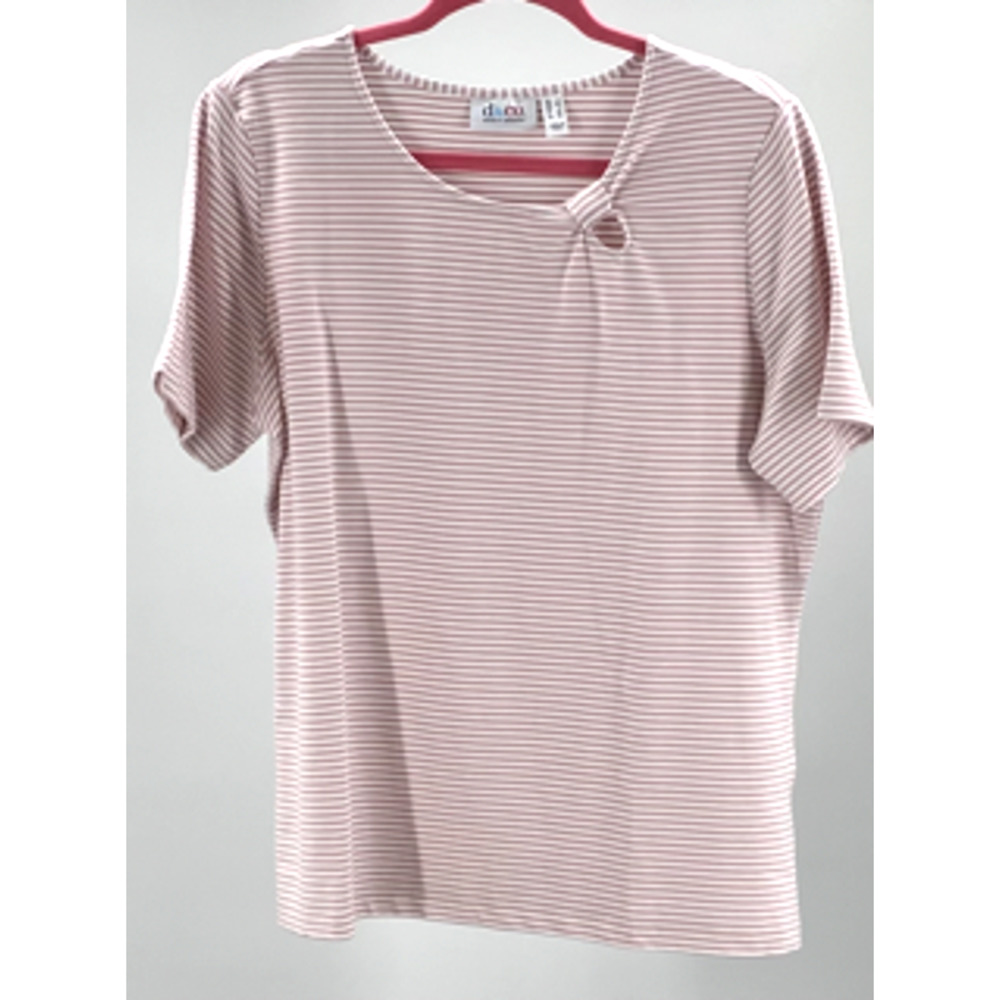 DENIM & CO SZ Large pale mauve short sleeve scoop neck keyhole top NWT 0B6